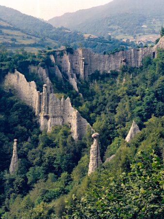 Natural park of Zone, Brescia province, Lombardy, Italy, with the typical pyramidsの写真素材