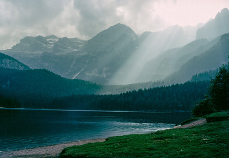 The lake of Tovel, in the Trento province, Trentino-Alto Adige, Italy, at summerの写真素材