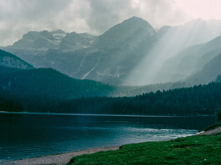 The lake of Tovel, in the Trento province, Trentino-Alto Adige, Italy, at summerの写真素材