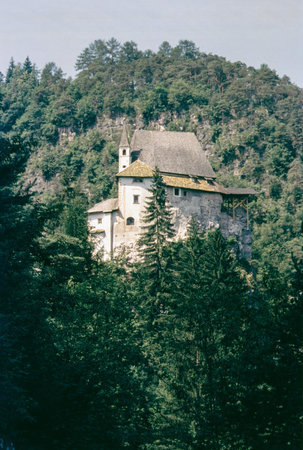 San Romedio, historic sanctuary in Trento province, Trentino-Alto Adige, Italyの写真素材