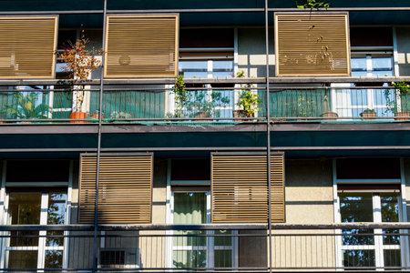 Modern residential building along Corso Sempione in Milan, Lombardy, Italyの写真素材