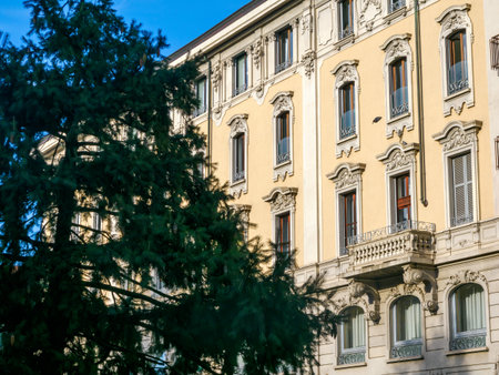 Old residential building along Corso Sempione in Milan, Lombardy, Italyの写真素材