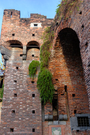 Autumn at Parco Sempione, Milan, Lombardy, Italy, with the Castello Sforzesco, a medieval castleの写真素材