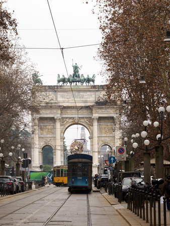 Milan, Lombardy, Italy: Arco della Pace, historic archの写真素材