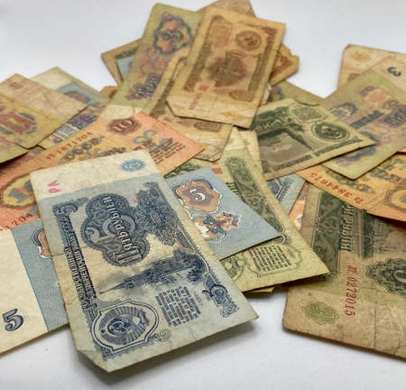 Banknotes of the USSR: 1, 5, 3, 10 rublesの写真素材