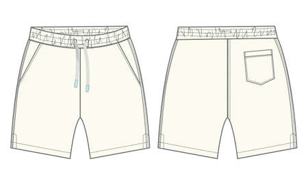 Boys Sweat Shorts vector fashion flat sketch template. For Young Men Technical Drawing Fashion art Illustration.のイラスト素材
