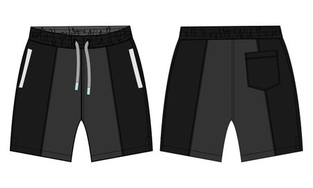 Boys Sweat Shorts vector fashion flat sketch template. For Young Men Technical Drawing Fashion art Illustration.のイラスト素材