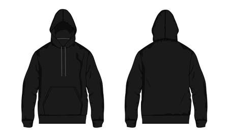 Long sleeve hoodie technical fashion Drawing sketch template front and back view. apparel dress design vector illustration mock up jacket CAD. Easy edit and customizable.のイラスト素材