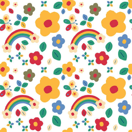 Floral Seamless vector pattern for background, Fabric wrapping paper and others isolated on white background.のイラスト素材