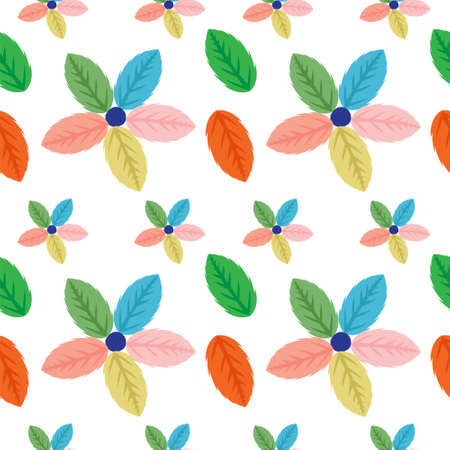 Colorful Tropical seamless leaves vector pattern For background, fabric, Wrapping paper and others isolated on white background.Vector art illustration.のイラスト素材