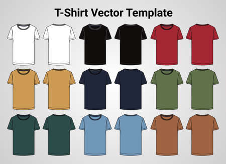 Multi color Short sleeve T-shirt vector template front and back view.のイラスト素材