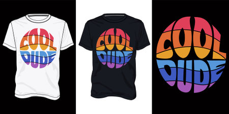 Cool Dude T-shirt Chest Print Design with Black and White Shirt Template view.のイラスト素材