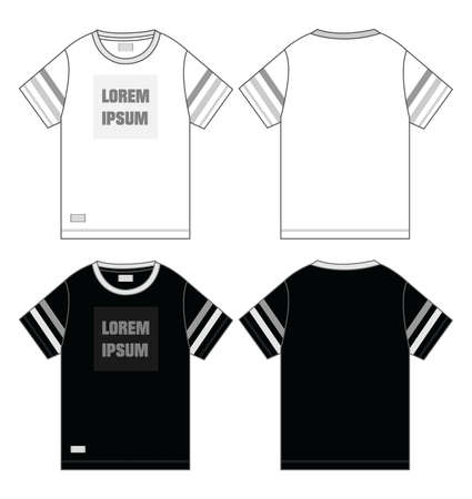 Regular fit Short sleeve T-shirt technical Sketch fashion Flat Template With Round neckline. Vector illustration basic apparel design front and Back view. Easy edit and customizable.のイラスト素材
