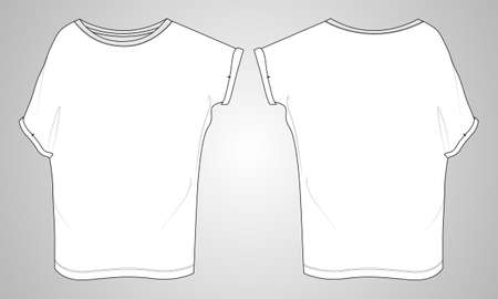 Women's Top. Oversize shirt apparel overall technical fashion flats sketch vector template front and back views. Apparel design mock up illustration Ladies Unisex Tops CAD.のイラスト素材