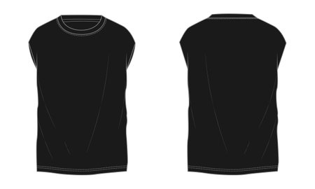 T-shirt technical Sketch fashion Flat Template With Round neckline, sleeveless oversized, tunic length Cotton jersey.Vector illustration basic apparel drawing.のイラスト素材