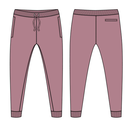 Fleece fabric Jogger Sweatpants overall technical fashion flat sketch vector illustration template front, back views. Apparel Clothing Design Mock up Cad.のイラスト素材