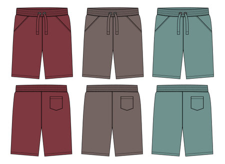 Boys Sweat Shorts vector fashion flat sketch template. Technical Drawing Fashion art Illustration Fleece Sweat jersey shorts for Youngのイラスト素材