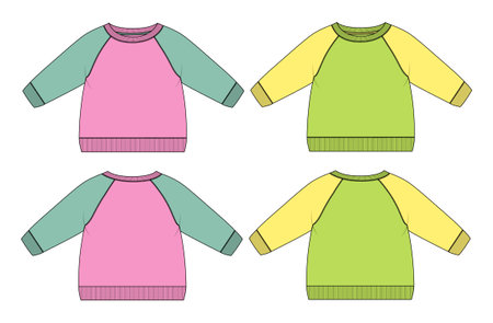 Long Sleeve sweatshirt Overall technical fashion flat sketch vector illustration template for women's. Cotton fleece fabric clothing mock up front and back views.のイラスト素材