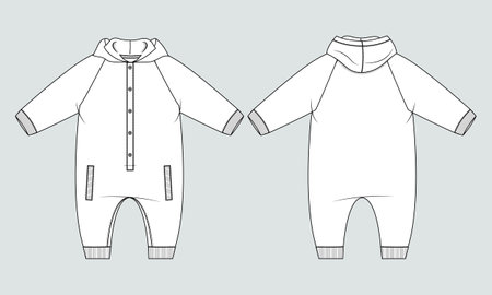 Baby bodysuit Romper Technical Fashion sketch vector template Front, back view. Modern Stylish Kids Dress design illustration.のイラスト素材
