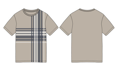 Regular fit Short sleeve T-shirt technical Sketch fashion Flat Template. Vector illustration basic apparel design front and Back view. Easy edit and customizable.のイラスト素材