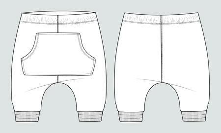 Cotton jersey sweatpants with pocket technical fashion flat sketch Drawing Vector Illustration template for kids. Apparel Clothing Mock up Cad Easy edit and customizable.のイラスト素材