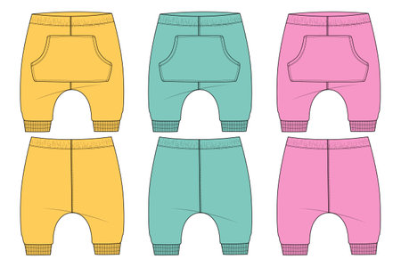 Cotton jersey sweatpants with pocket technical fashion flat sketch Drawing Vector Illustration template for kids. Apparel Clothing Mock up Cad Easy edit and customizable.のイラスト素材