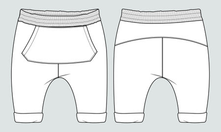 Fleece cotton jersey basic Sweat pant technical fashion flat sketch template front and back views. Apparel jogger pants vector illustration mock up for kids and boys. Fashion designのイラスト素材