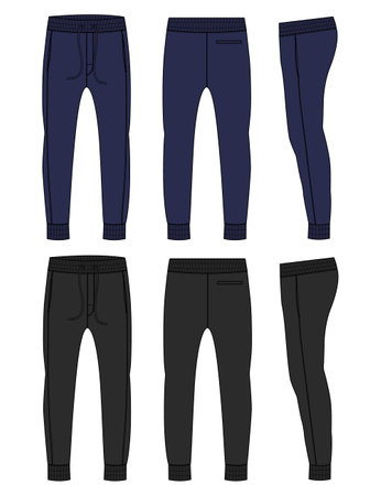 Fleece cotton jersey basic Sweat pant technical fashion flat sketch template front and back views. Apparel jogger pants vector illustration mock up for kids and boys. Fashion designのイラスト素材
