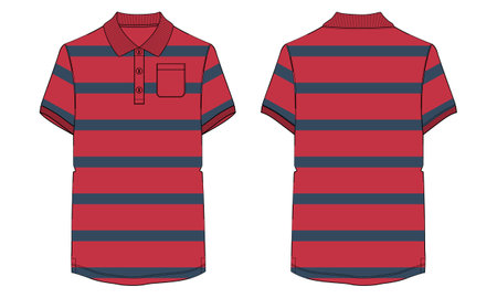 Short sleeve with round style bottom and pocket basic t shirt technical fashion flat sketch vector template. Cotton jersey apparel design mock up front, back. Men unisex cadのイラスト素材