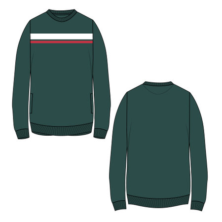 Round neck Long sleeve Sweatshirt overall fashion Flat Sketches technical drawing vector template For men's. Apparel dress design mockup CAD illustration. Sweater fashion designのイラスト素材
