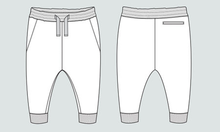 Fleece cotton jersey basic Sweat pant technical fashion flat sketch template front and back views. Apparel jogger pants vector illustration mock up for kids and boys. Fashion desigのイラスト素材