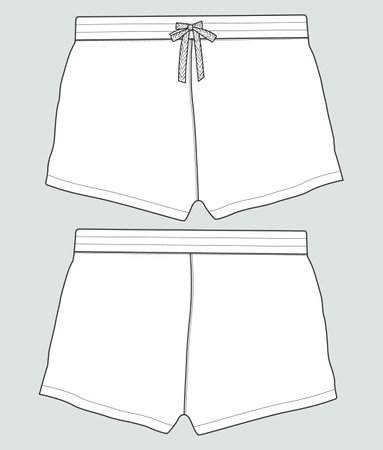 Boys Sweat Shorts vector fashion flat sketch template. Young Men Technical Drawing Fashion art Illustration.のイラスト素材