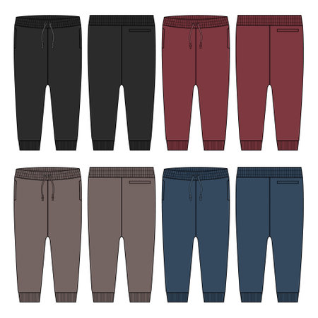 Fleece cotton jersey basic Sweat pant technical fashion flat sketch template front and back views. Apparel jogger pants vector illustration mock up for kids and boys. Fashion designのイラスト素材