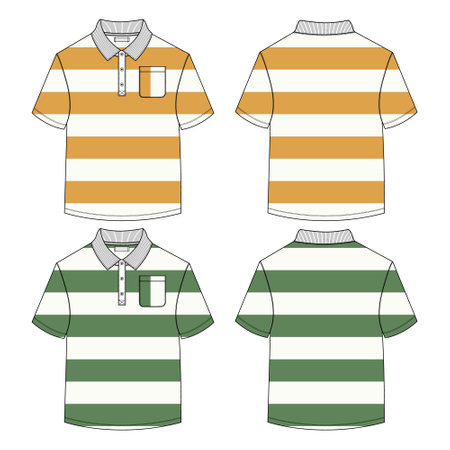 Short sleeve polo shirt Technical fashion flat sketch vector illustration template Front and back views. Apparel Design Mock up. Easy edit and customizableのイラスト素材