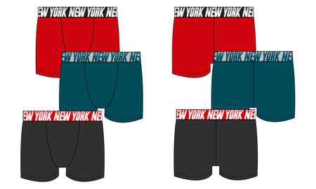 Male underwear Technical Fashion flat sketch vector illustration template front and back views. Pants boxers shorts isolated on white background. Men's underpants mock up CAD.のイラスト素材