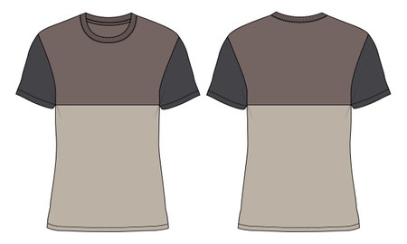 Regular fit Short sleeve T-shirt technical Sketch fashion Flat Template With Round neckline. Vector illustration basic apparel design front and Back view. Easy edit and customizablのイラスト素材