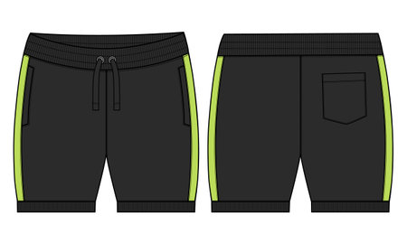 Boys Sweat Shorts vector fashion flat sketch template. Young Men Technical Drawing Fashion art Illustration.のイラスト素材