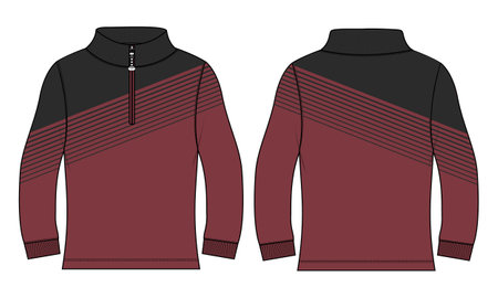 Long sleeve jacket with pocket and zipper technical fashion flat sketch vector illustration template front and back views. Fleece jersey sweatshirt jacket for men's and boys.のイラスト素材