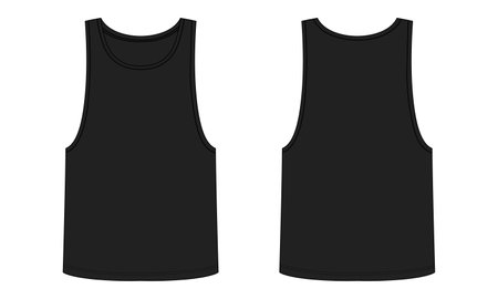 Black sleeveless t-shirt template front and back view isolated vector illustrationのイラスト素材