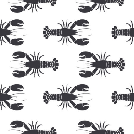 Seamless pattern with crayfish. Black and white background.のイラスト素材