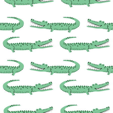 Crocodile seamless pattern on white background. Vector illustration.のイラスト素材