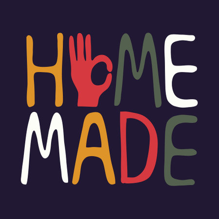 Stylish banner with home made Typography vector illustration isolated on navy blue background.のイラスト素材