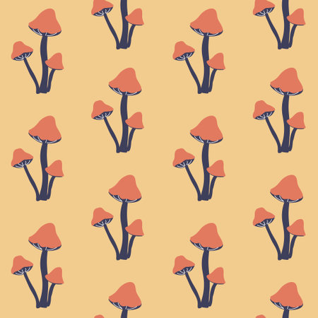 Mushroom with abstract wave effect seamless vector pattern. Design for use background Textile all over fabric print wrapping paper and others.のイラスト素材