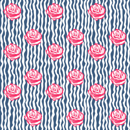 Seamless pattern with roses and zebra stripes. Vector illustration.のイラスト素材