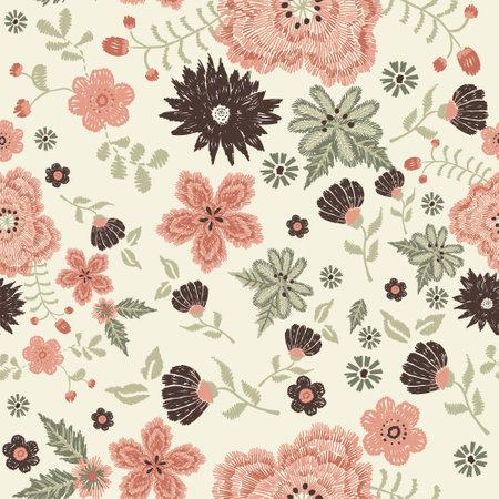 Floral Seamless vector illustration pattern background. Design for use all over textile fabric print wrapping paper and others. Vintage spring flower repeatable print designのイラスト素材