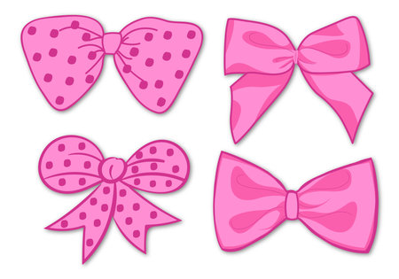 Set of pink bows on a white background. Vector illustration in cartoon style.のイラスト素材