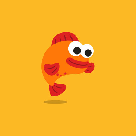 Cute cartoon fish character. Vector illustration isolated on yellow background.のイラスト素材