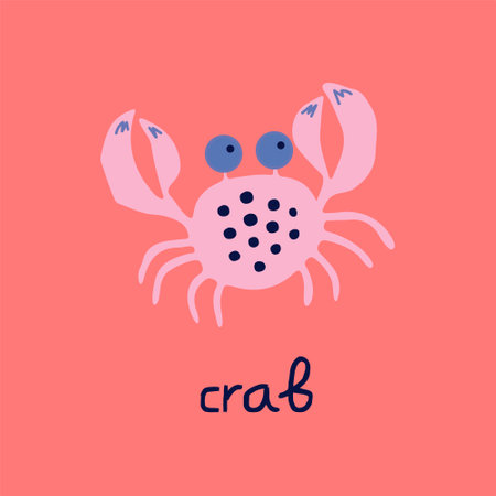 Cute hand drawn crab. Vector illustration in cartoon style. Isolated on pink background.のイラスト素材