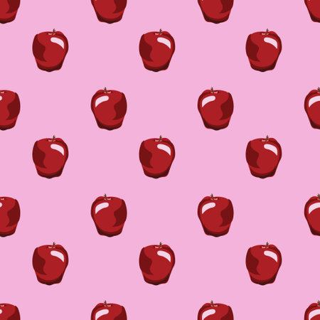Seamless pattern with red apples on pink background. Vector illustration.のイラスト素材