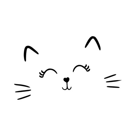 cute cat face icon over white background, line style, vector illustrationのイラスト素材